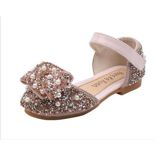 Girls' leather shoes Pearl butterflyBow Rhinestones Shining Kids Princess Shoes Baby Girls Shoes For Party and Wedding sandals