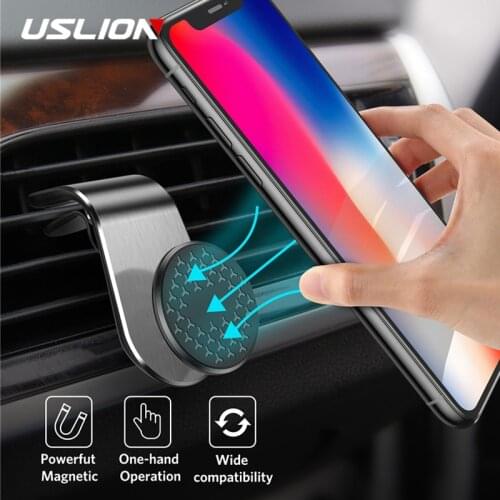 USLION Universal Magnetic Car Phone Holder Air Vent Mount For iPhone 11 Pro Max 8 7 6 Plus 360 Degree Rotating Cell Phone Stand