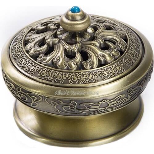 Vintage Auspicious eight treasure lotus Coils incense burner alloy plate incense burner Buddhism supplies antique incense burner