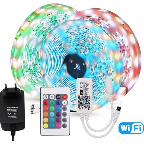 DC 12V WIFI Control 5050 LED Strip Set 60 LEDs/m Waterproof RGB RGBW RGBWW LED Light Strip +EU Power Supply + 24 Key Remote 5m
