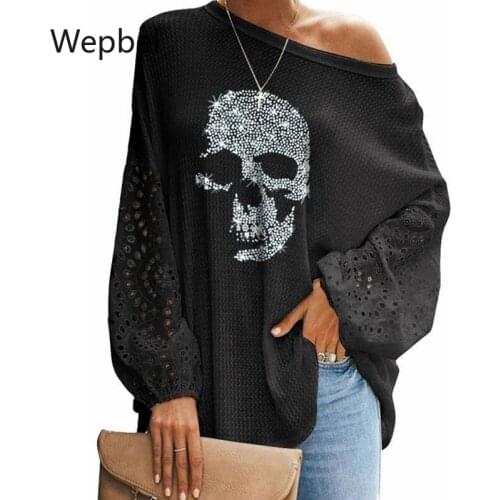 WEPBEL Skeleton Printed Loose Shirts New Large Size Tshirts Tops Women Stitching Ladies Tshirt Long Sleeve Casual T-shirt