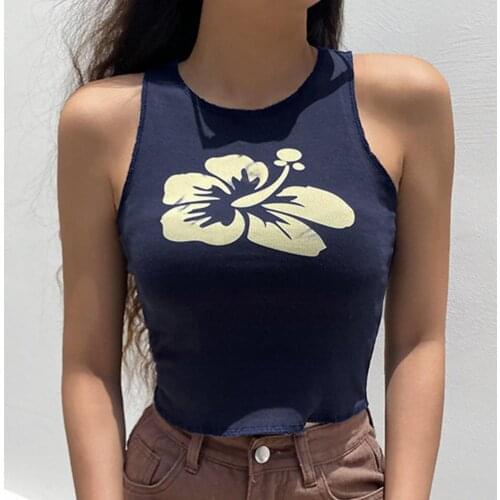 Y2K Top Sexy Sleeveless Vest Flower Base Slim Stretch Top Breathable Round Neck Hign Collar Elegant Short Top Streetwear