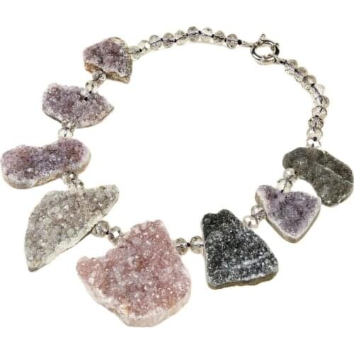 GuaiGuai Jewelry 18'' Natural 23x46MM Amethyst Quartz Agate Druzy Necklace