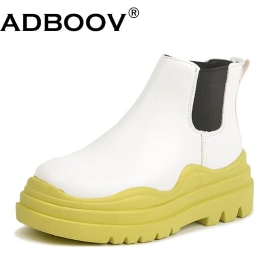 ADBOOV New Leather Upper Ankle Boots Women Thick Sole Platform Casual Shoes Ladies Short Boots