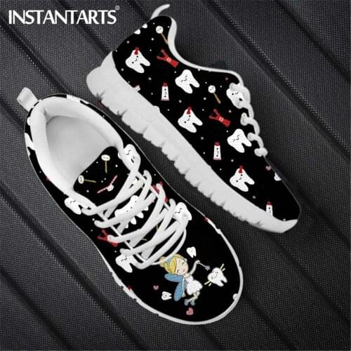 INSTANTARTS Cartoon Tooth/Teeth/Dental Fairy Design Women Dentist Shoes Casual Ladies Lace Up Flats Sneakers Female Footwear