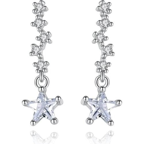 S925 Silver Earring Stars Line Stud Earring For Women Wedding Gift Lady Girl Fashion Zircon Jewelry