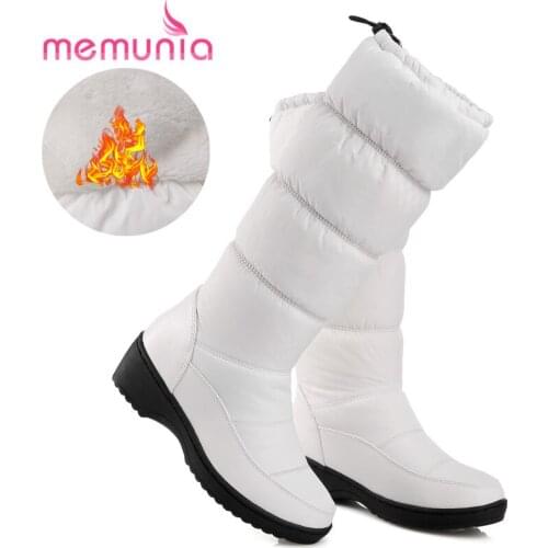 MEMUNIA 2020 NEW fashion warm snow boots women round toe pu leather warm down knee high boots thick fur ladies winter boots