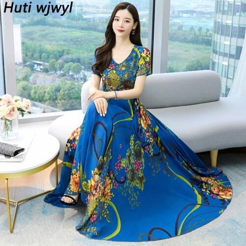 2021 Women Floral Chiffon Boho Beach Long Sundress Summer Bodycon Elegant Party Vestidos Vintage Print Oversize Red Midi Dresses