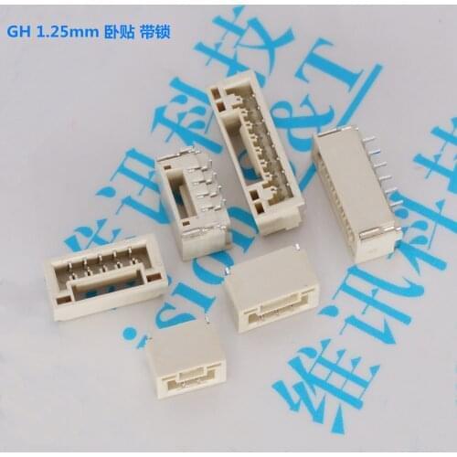 10pcs/lot GH 1.25mm horizontal mounting connector with lock 2p 3p 5p 6p 7p 8p SMT JST A1257