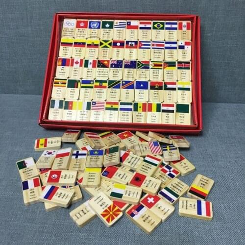 100 pcs Kids Wooden Flag Learning Block Toys Kits Domino Blocks for Children learning World Flags Educational Toy Festival Gift