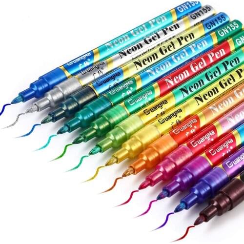 12 Colors Metallic Marker Pens, Glitter Double-Color Art Paint Marker Metallic Painting Pens for Card Making Photo Album Drawing