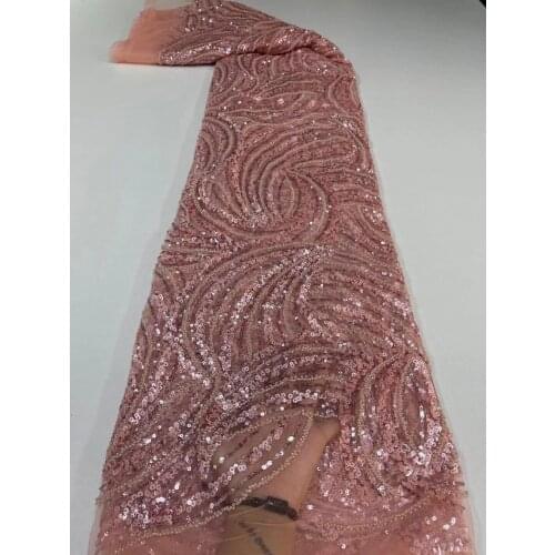 2021 New arrival Beads Lace Handmade Fabric French Wedding Dress Latest Nigeria tulle Embroidery Good Price With beads