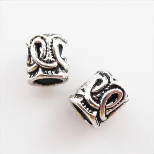 45Pcs Tibetan Silver Color Flower Round Tube Spacer Beads Charms 7mm