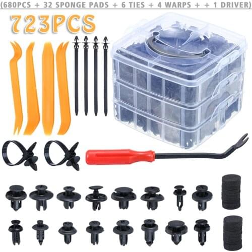 723pcs Auto Fasteners Push Trim Clips Pin Rivet Bumper Kit Replacement Parts Bolts Car Retainer Clips Accessories