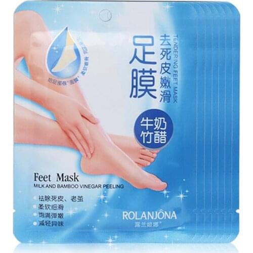 8PCS=4PAIR ROLANJONA FOOT MASK Bamboo Vinegar Feet Mask Milk Membrane Foot care Chamfer Whitening and Moisturizing Exfoliating