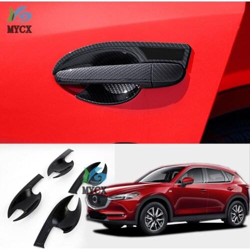 Carbon fiber Car External Outer Door Handle Catch Cover Door Bowl Protection Trim Sticker For MAZDA CX-5 CX5 CX 5 2017 - 2019