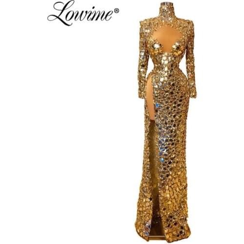 Hot Sexy Cut out High Split Silt Party Dresses 2020 New Arrival Prom Dress Long Beads Special Occasion Evening Gown For African