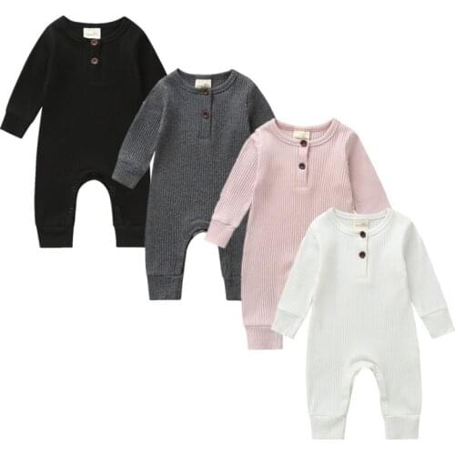 Newborn Baby Boy Girl Solid Long Sleeve Cotton Romper Jumpsuit Autumn Clothes Outfits Hot Sale