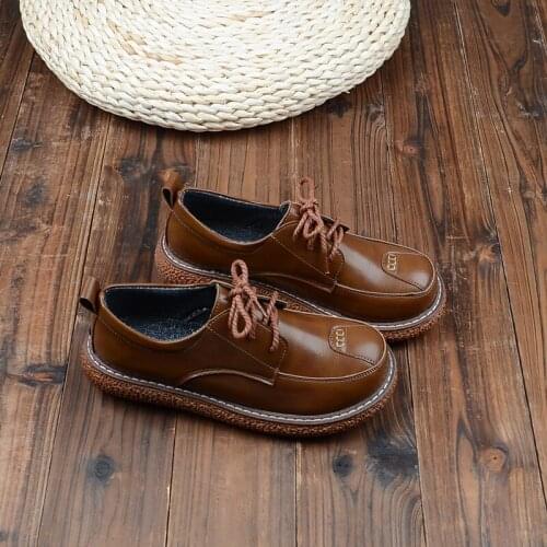 Mori Literary Retro Small Leather Shoes Handmade Thick-Soled Big Head Shoes Low Help Doll Shoes Students Flat Casual Single Shoe