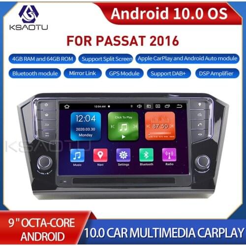 KSAOTU 9005 9" 8-Core Android 10.0 Car Stereo Carplay DSP DAB+ GPS WiFi USB DVB-T 4G TPMS Canbus OBD2 For PASSAT 2016
