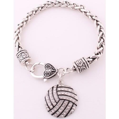 Hot Selling rhodium plated studded with sparkling crystal VOLLEYBALL charm bracelet