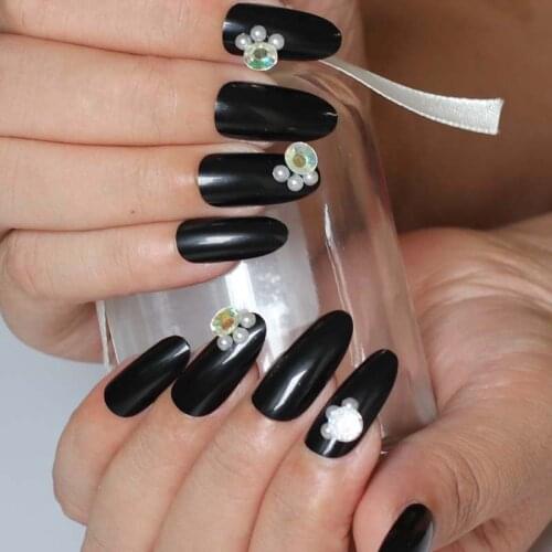 Hot new design beautiful delicate long oval Hand made candy fake nails Wild black W39