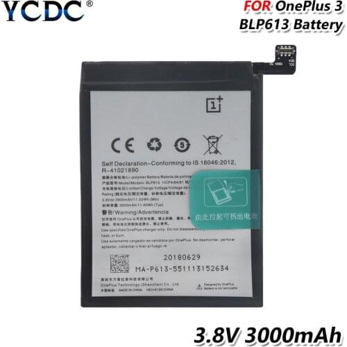 BLP613 3000mAh Lithium Li-ion Cellphone Battery 3.8V 3000mAh Phone Battery + Row Line For OnePlus 3(One Plus Three) Smart Phone