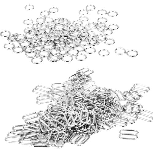 Metal Bra Strap Clips Rings for Sewing - 200 Pieces - Lingerie Shoulder Strap Adjusting Hooks Clasp - Silver