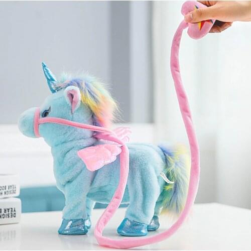 35cm Lovely Electric Walking Unicorn Plush Toy Soft Stuffed Animal Electronic Unicorn Doll Sing The Song for Baby Birthday Gifts