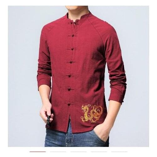 2019 New Mens Fashion Cotton Linen Long Sleeved Shirt Solid Color Slim Fit Shirts Men Casual Chinese Traditional Man Clothes
