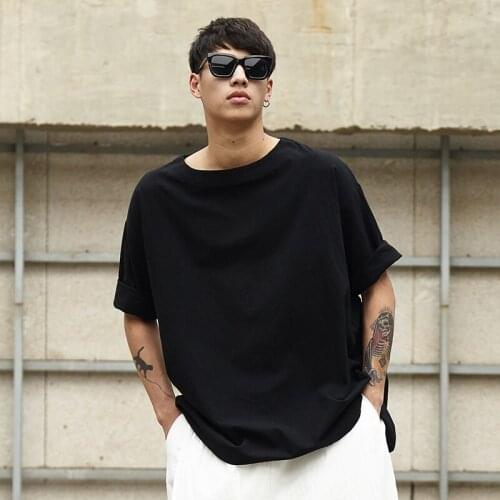 Original dark breathable linen mens solid color shirt Japanese casual linen mens sleeve t-shirt