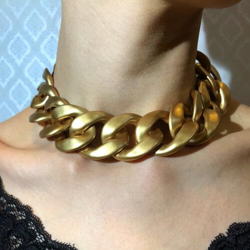 Flatfoosie New Vintage Gold Chunky Link Chain Necklace Women Men Punk Exaggerated Short Choker Necklace Statement Collar Jewelry