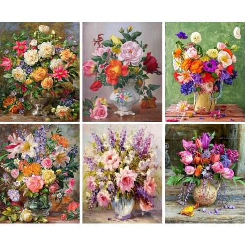 Painting By Numbers Flowers Paint DIY Canvas Picture Hand Painted Oil Painting For Unique Gift