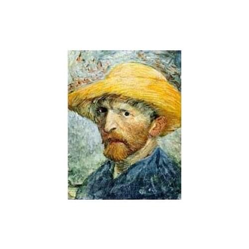 Hand painted van gogh oil paintings,Self Portrait with a Straw Hat by Vincent Van Gogh Canvas Wall Art