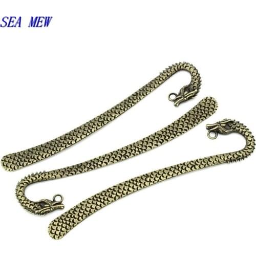 SEA MEW 125*26MM Antique Bronze Vintage Metal Alloy Dragon Bookmarks Settings DIY Jewelry Findings