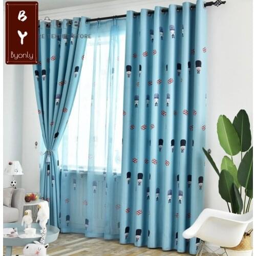2021 New British Style Cartoon Soldier Printed Curtain Cloth Blackout Curtains Customized Curtain for Living Dining Room Bedroom