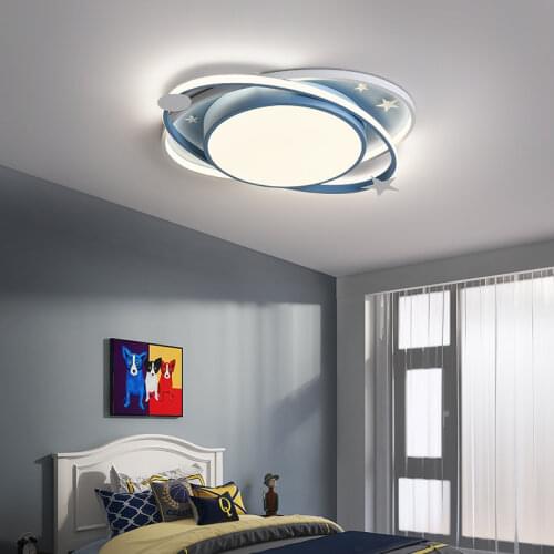 LED Smart Three-color Dimming Ceiling Lamp Nordic Creative Starry Sky Blue Pink Childrens Room Lamp Bedroom Ceiling Lamp