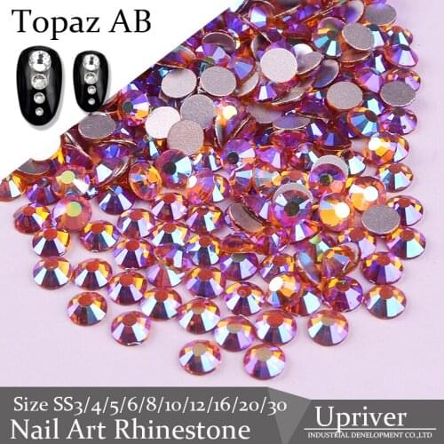Upriver Glass Material Topaz AB Best Quality Shiny Non Hotfix Nail Art Rhinestones