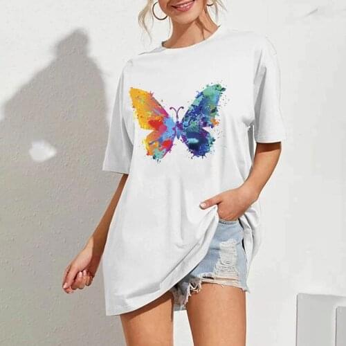 Short Sleeve Tops Tee-shirt Streetwear Harajuku womens Multi-Colored Butterflies Print Summer Casual Loose Female T-shirt 2021
