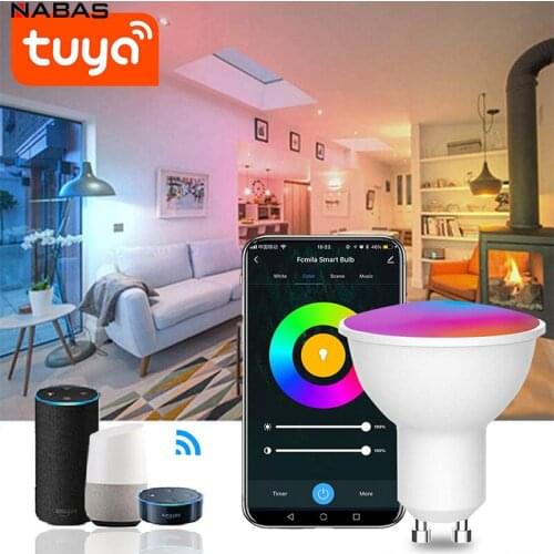 NABAS Tuya Smart WiFi Bulb GU10 6W RGB + WW + CW Remote Control Smart LED Bulb Cooperates With Alexa And Google Home