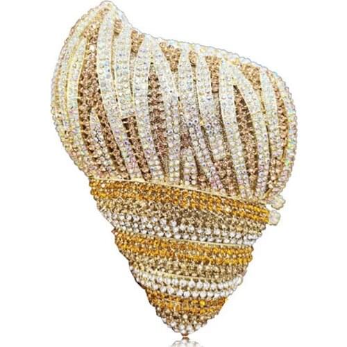 Unique Design Custom Conch Shape Evening Crystal Clutch Purse For Ladies Diamonds Bridal Wedding Party Women Purse