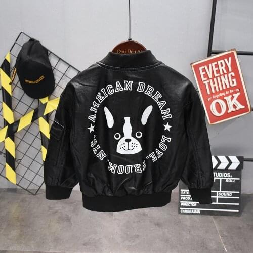 Spring childrens clothing boys pu jacket coat clothes childrens jacket girls boys Classic collar zipper leather coat clothing