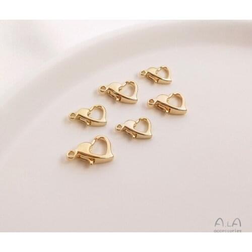 14k gold light gold love heart-shaped spring clasp lobster clasp diy handmade bracelet necklace clasp jewelry color preservation