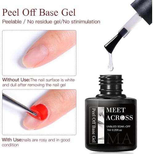 MEET ACROSS 7ml Peel Off Gel Base Coat No Need Remover Water Soak Off Nail Art UV Primer Gel Nail Polish Top Coat Polish Lacquer