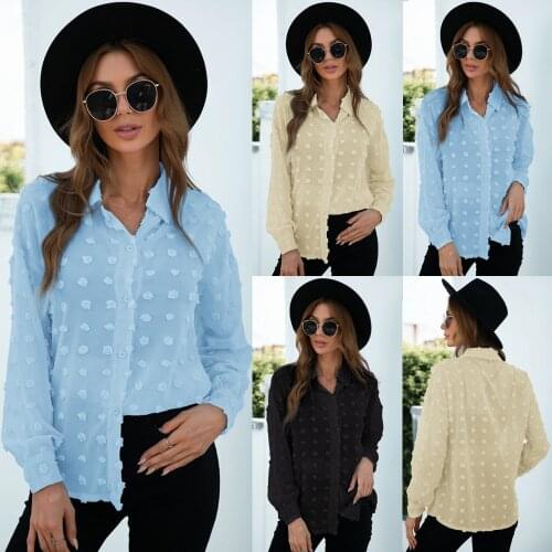 Womens Shirts Spring Autumn Solid Color Shirt Womens Clothing 2021 Casual Jacquard Long Sleeve Blusas Y Camisas Femme Y2k Tops