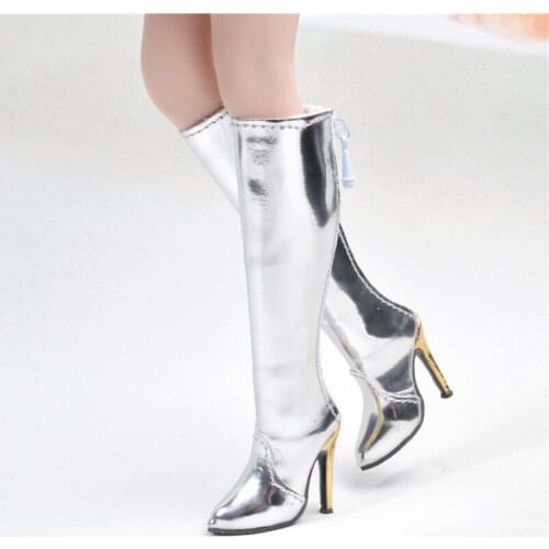 1/6 Silver Leather Female Long Boots High-heeled Shoe F 12" Phicen Verycool Body