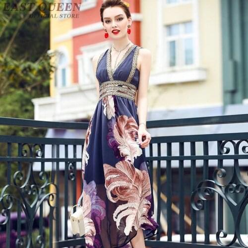 Chiffon Mexican womens sundress in summer straight bohemian printed floral beach dress sexy v-neck tank long dresses DD432 F