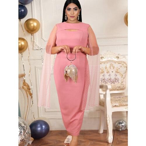 Pink Dresses Plus Size Women Elegant Fashion 4XL Patchwork Cocktail & Evening Party Night Out Robe Dropshipping 2021 Summer New