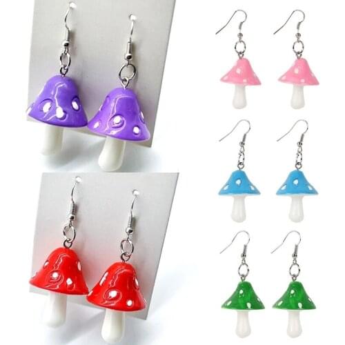 1 Pair Of Fashion Women Sweet And Fresh Handmade Resin Simulation Mushroom Long Pendant Pendant Earrings Jewelry Accessories Gif