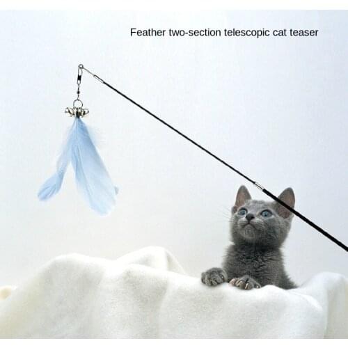 1Pc Cat Interactive Toy Stick Feather Cat Teaser Having Fun Exercise Playing Stretch Solid Wood Handle Pets Accessories